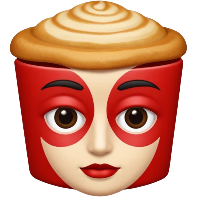 Una figura roja con cabeza cuadrada y cuerpo de rectángulos con cara con dos ojos negros como puntos y cejas preocupadas sin boca y que tenga como una especie de polvo café en la cabeza emoji