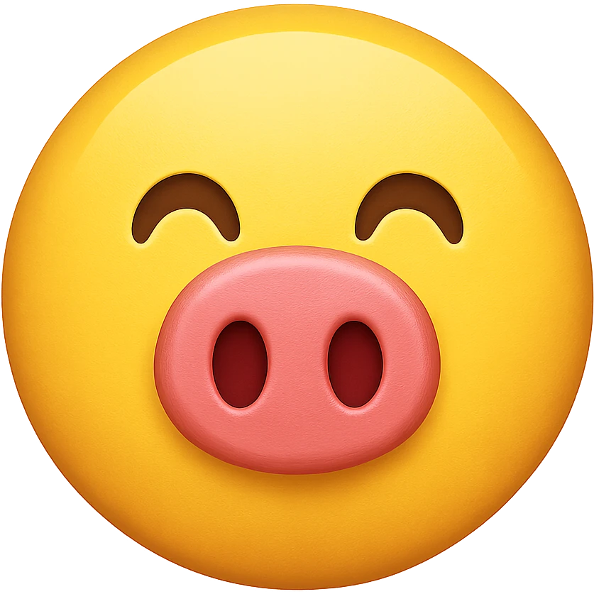 yellow face with pink pig nose, digital illustration, emoji style emoji