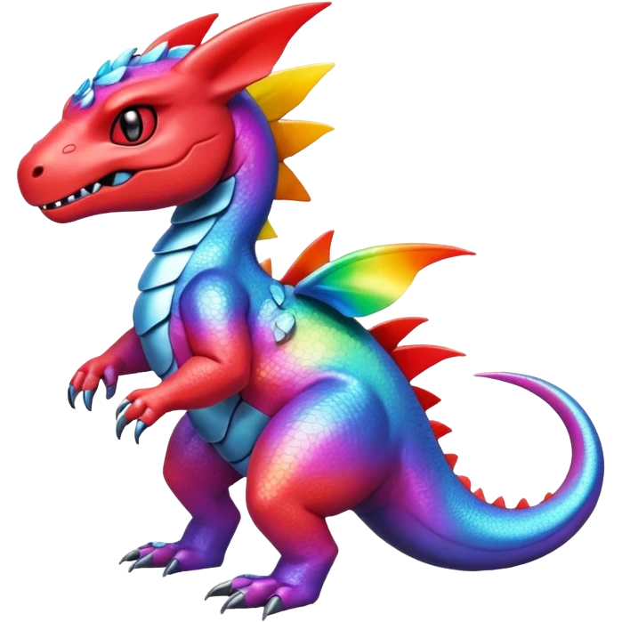 Cute Shiny rainbow iridescent Guilmon-Salandit-Fakémon-hybrid-creature (full body)  emoji
