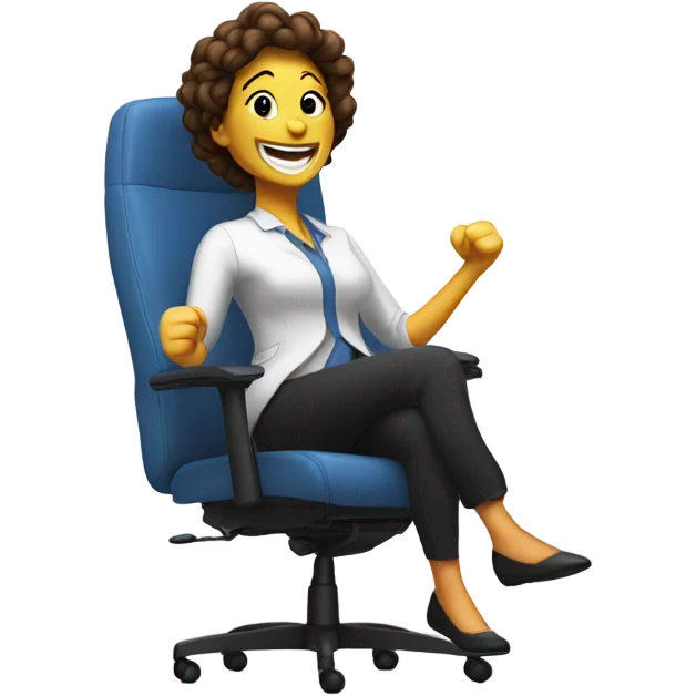 Happy smiling woman spinning in chair emoji