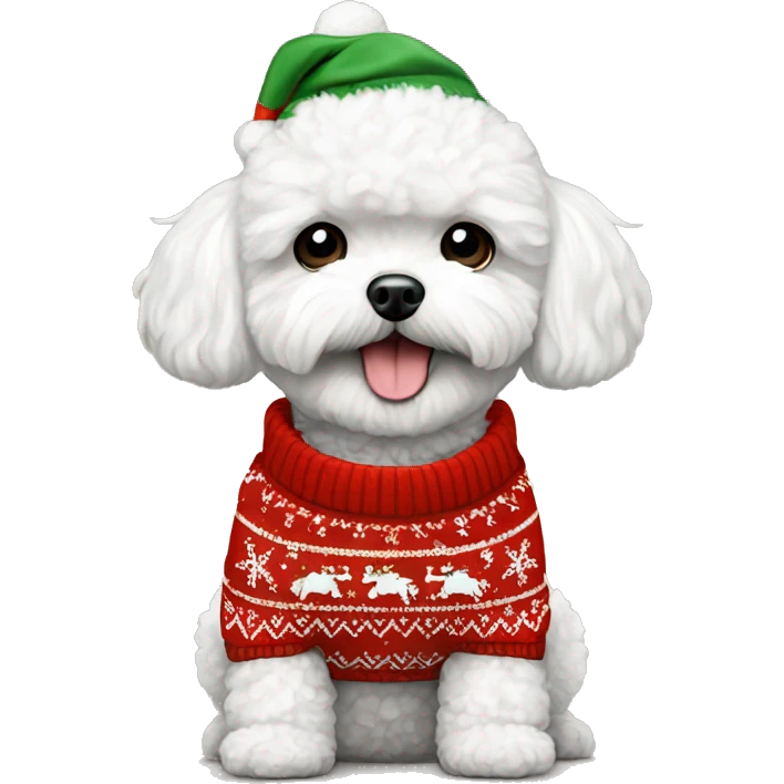 white maltipoo in a christmas sweater emoji