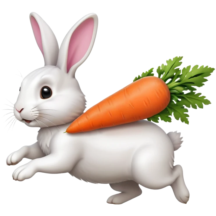 A rabbit running towards a carrot in front, with another carrot chasing the rabbit from behind. The tip of the front carrot is facing the rabbit's mouth, while the tip of the carrot behind is directed at the rabbit's tail." emoji