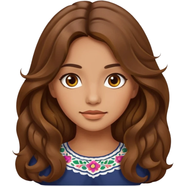 Beautiful girl,Brown hair, wavy hair，long hair, hazel eyes, Mexican emoji