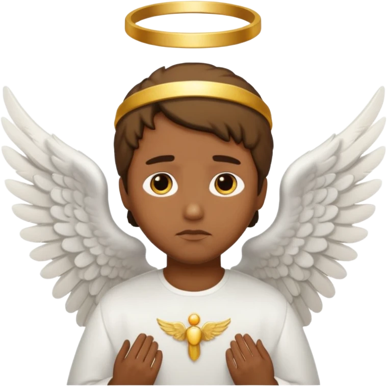 brown man angel , sad, white wings, golden ring emoji