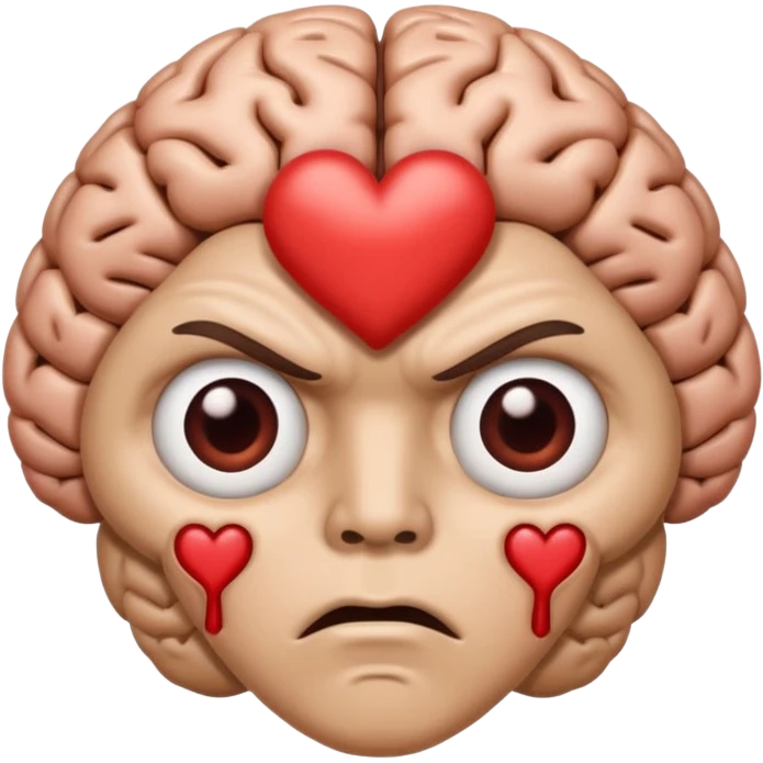 image of the brain with heart eyes and another image of the brain disgusted/angry emoji