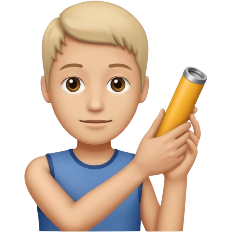 a beige skin colored hand holding a cylindrical tube, no sleeves, emoji