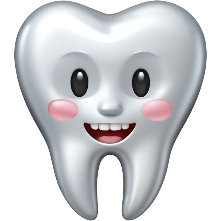 human tooth emoji, smooth chrome ceramic-metal texture, clean medical luxury aesthetic, isolated on white emoji