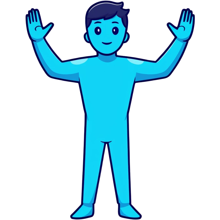 Person standing with arms outstretched in T-pose with 3D scanning blue light effect covering their body emoji