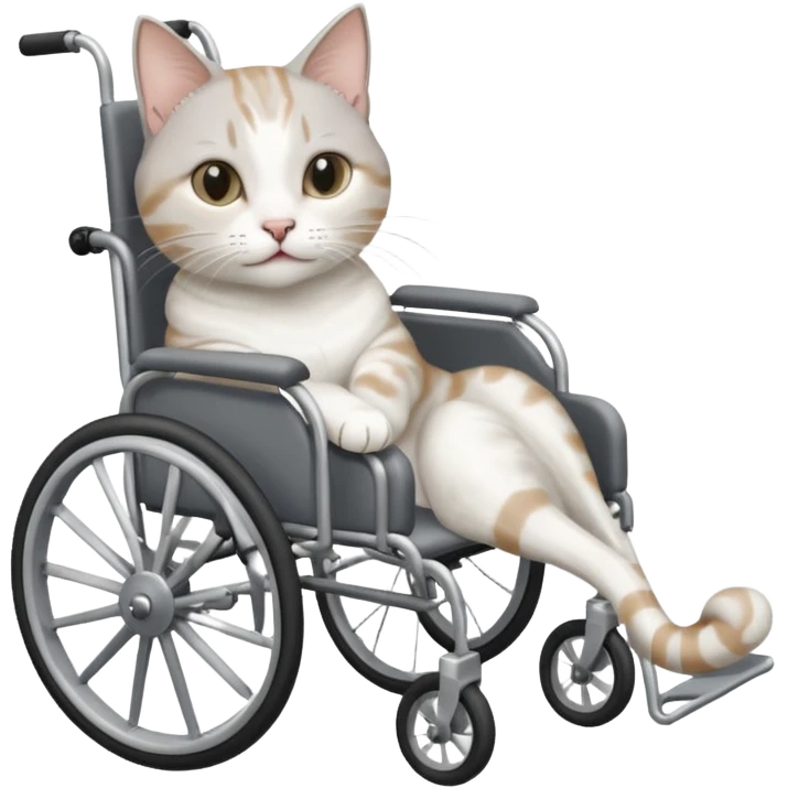 disabled grey and white cat in pet wheelchair emoji