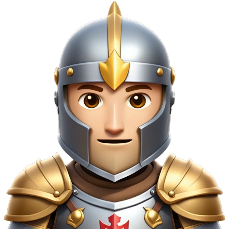 Clash of Clans style friendly Knight Portrait Emoji, With simple armored build featuring a gleaming suit adorned with simple heraldry and a covered fave behind a visored helm, his face rendered in a natural skin tone (not yellow), Simplified yet dynamic features, highly detailed, glowing with a cool, steely radiance, high shine, courageous and resolute, stylized with an air of chivalric valor, focused and stalwart, soft glowing outline, capturing the essence of a valiant knight ready to charge into epic quests with honor! emoji