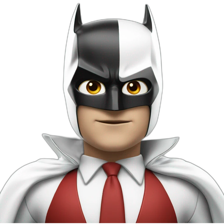 Batman in white and red suit, photorealistic 8K. emoji