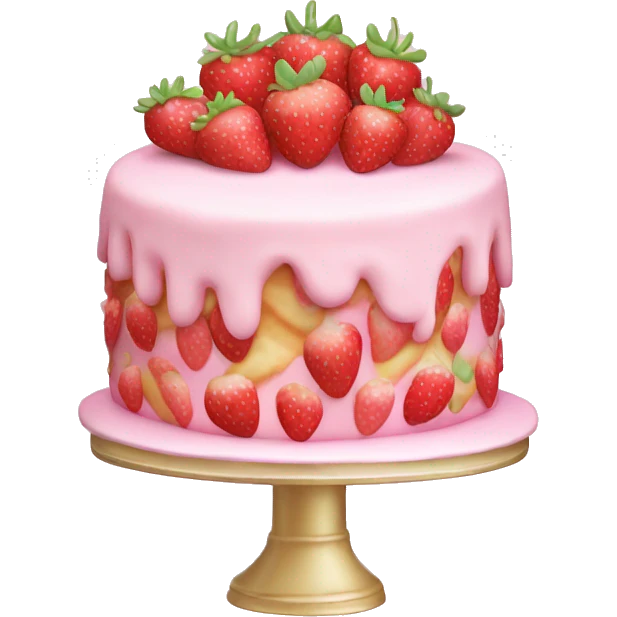 Pastel Pink strawberries and cream birthday cake  emoji