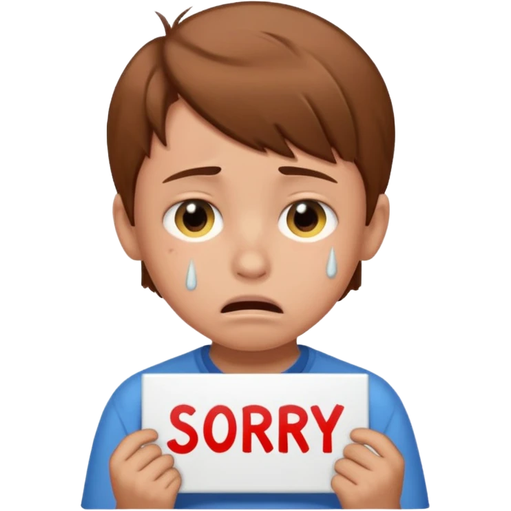 Boy with sign written sorry bhasha with crying emoji emoji