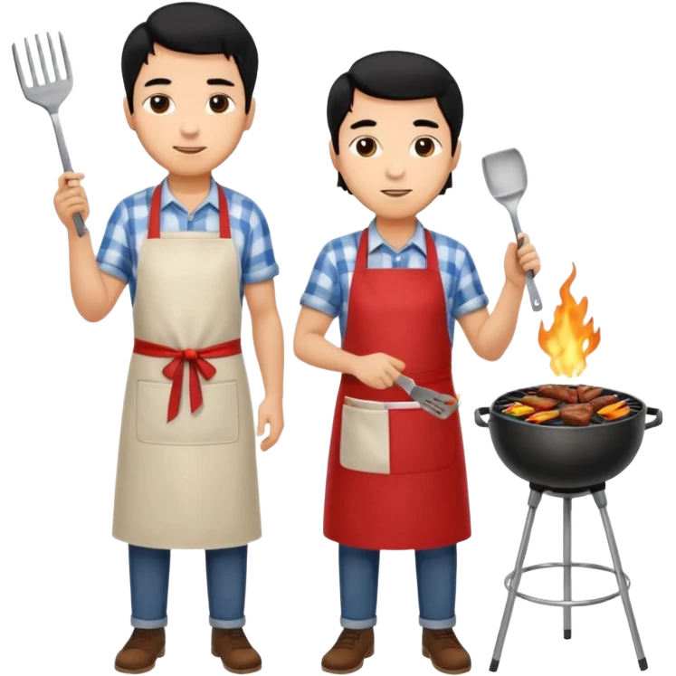 man cooking barbecue full-body black hair light brown skin emoji
