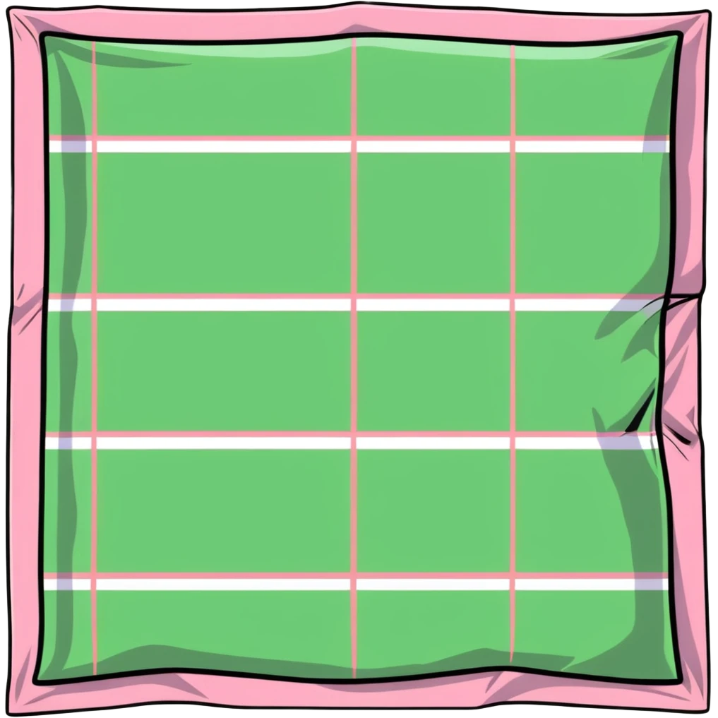 folded blanket with plaid pink and white pattern, cute sticker style emoji