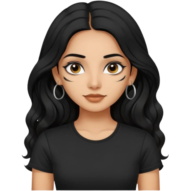 a pretty indian bratz girl with wavy long black hair, wearing a black tshirt, eyeliner on. no earrings emoji