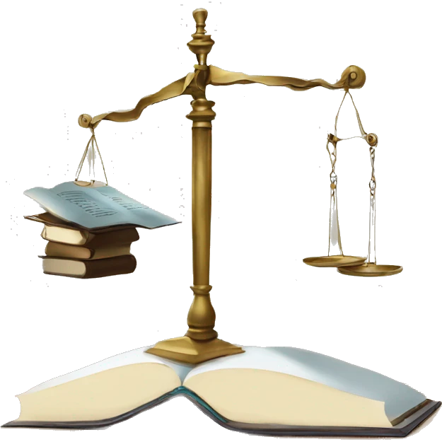 a balance of justice with a robot on one side and a book on the other side emoji