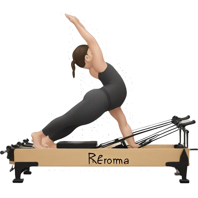 Pilates reformer at the bottom with the inscription ReForma emoji