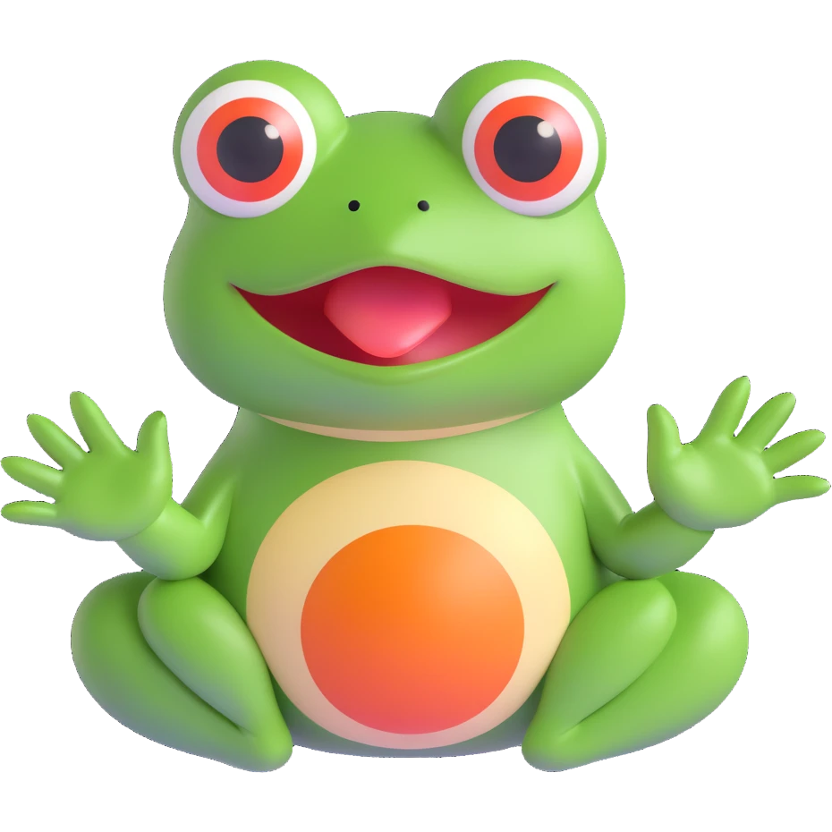 Pepe the Frog in a 3D emoji style, holding both hands over his mouth, eyes wide, as if barely holding back laughter, with a speech bubble that says 'bus garso'. Playful style like the reference, no hat, cigar, drink, or bottle. Variant 2. emoji