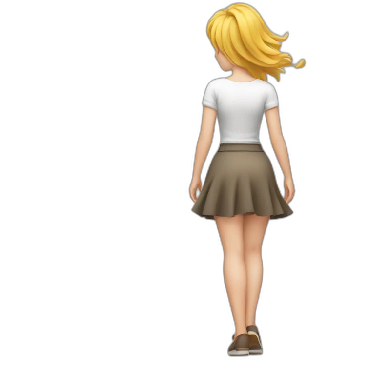 full body back view curvy caucasian beauty in small skirt lifted by the wind emoji