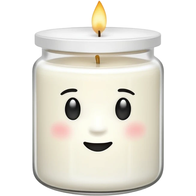 minimal flat emoji of a white scented candle in a glossy white glass jar with the write “cotton”, soft warm glow, clean vector style, elegant and modern, transparent background lux style emoji