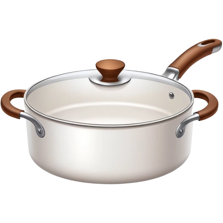 white THE PAN is with brown handles on the sides emoji