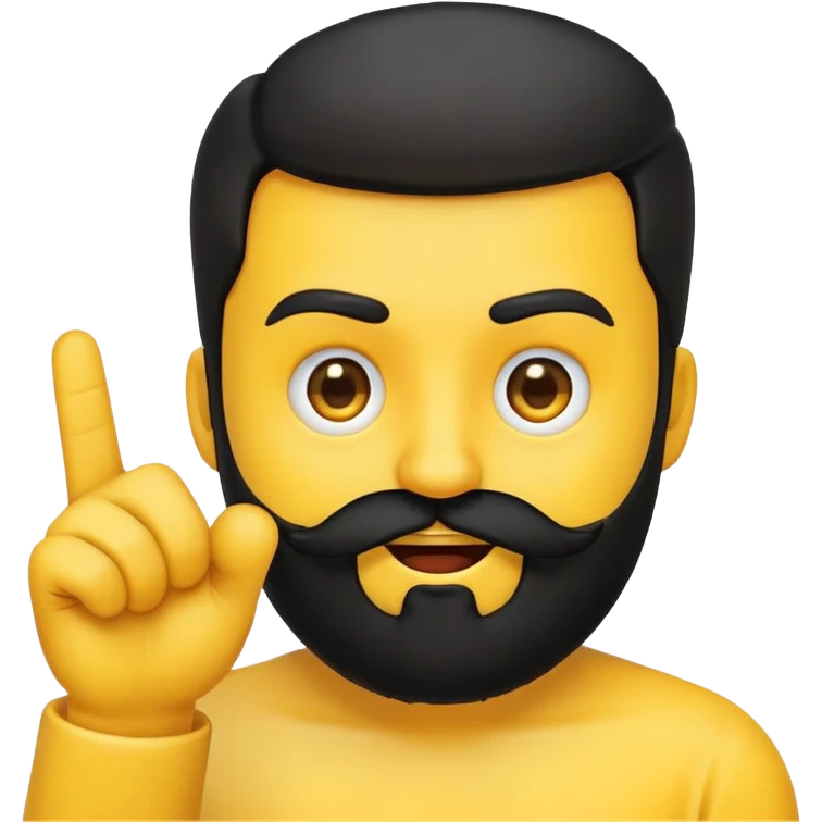 yellow emoji with a black beard, mouth facing to the side, raising one eyebrow, making a 'no' gesture with its hand emoji