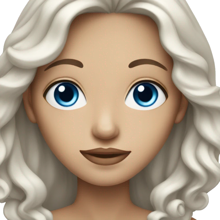 White woman with wavy long black hair, bright blue eyes, tan skin emoji