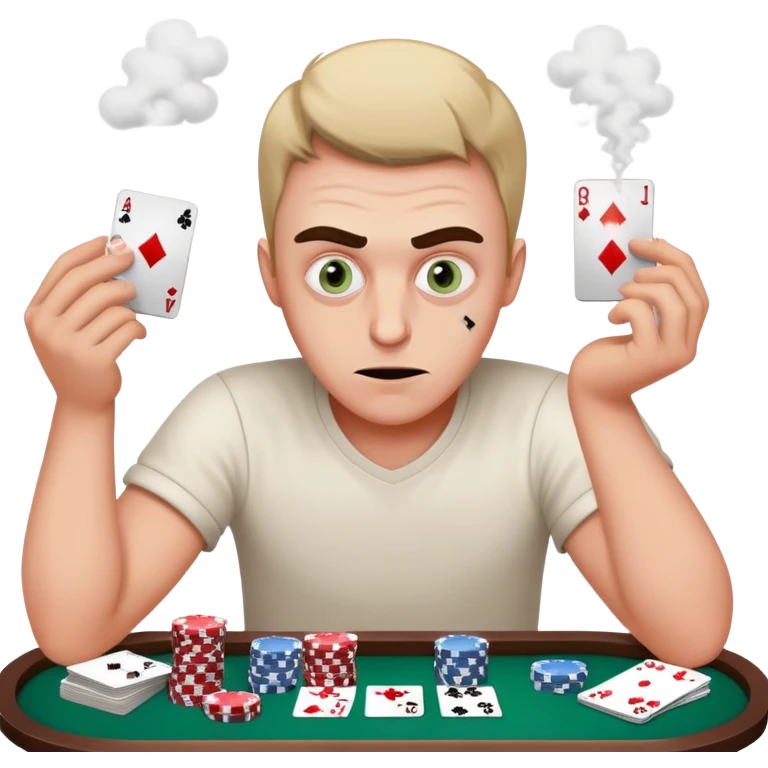 A man playing online poker uses cocaine and talks strategy with crazy eyes emoji