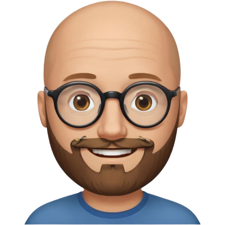 40-year-old white man, bald with a brown beard, wearing round black glasses emoji