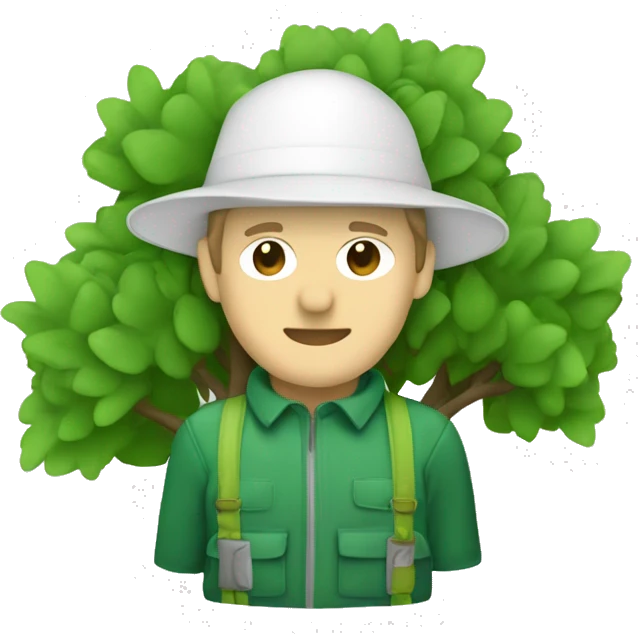 gardener pith helmet jacket white green trees  emoji