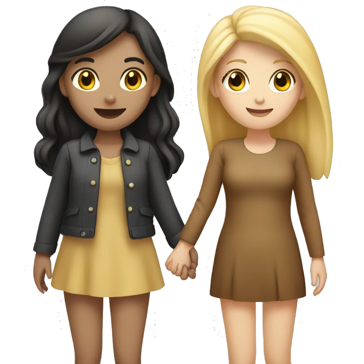 a brunette girl and a blonde girl holding hands emoji