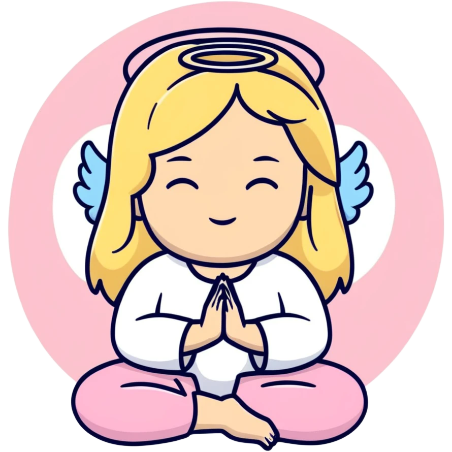 woman with long blonde hair as an angel meditating with pink cufflinks in her hair emoji
