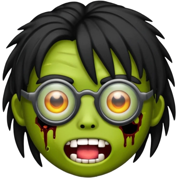 Emoji de zombi com óculos e cabelo preto emo sem pontas e óculos transparentes e z emoji