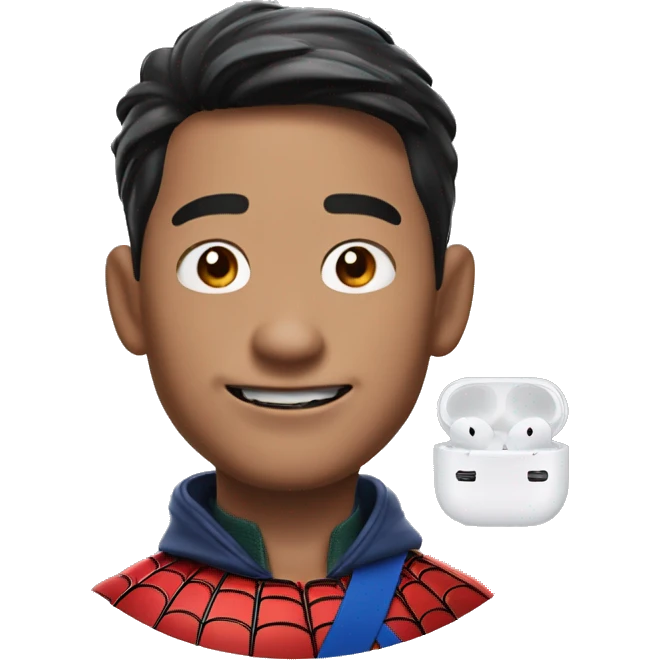 Asian spider-man using AirPods Max emoji