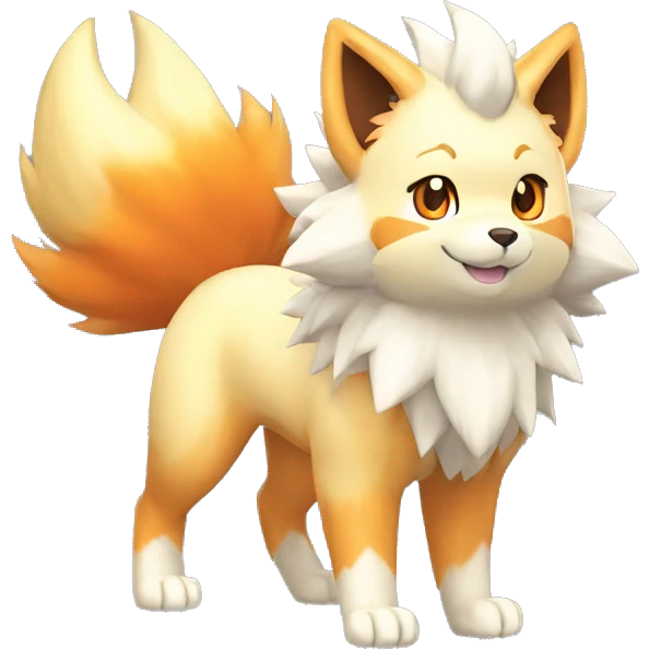 Colorful Shiny Kawaii Cute Arcanine—Vulpix-Ninetails-Flareon-Fakémon-Pokémon full body emoji