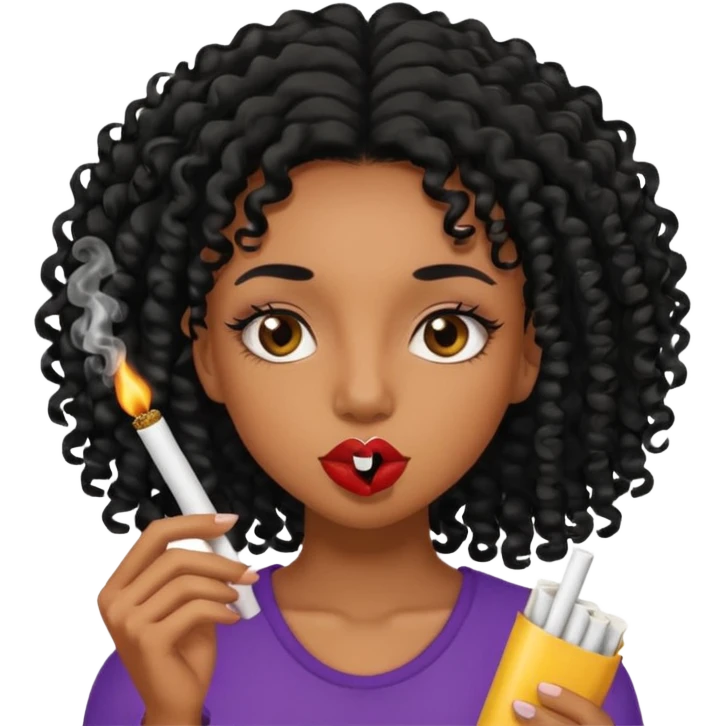 Black girl with eyelashes and curly hair smoking weed with it in her mouth emoji