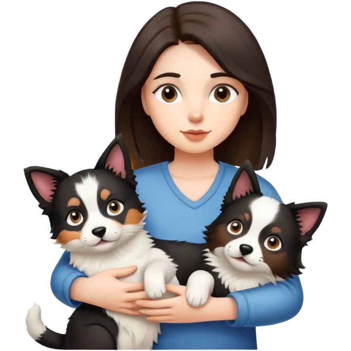 Girl holding a cat and a Border collie dog emoji