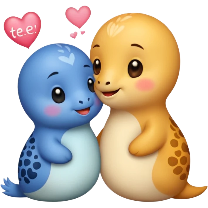 Two cute little creatures, giving each other a kiss, and some words that say "Te amo mi bichín"  emoji