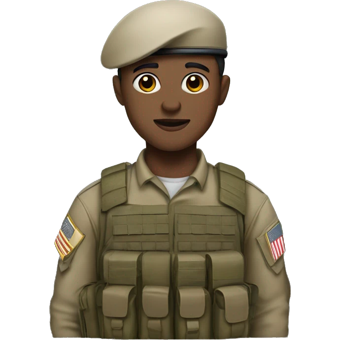 Army solider with light skin in ASUS and a beret emoji