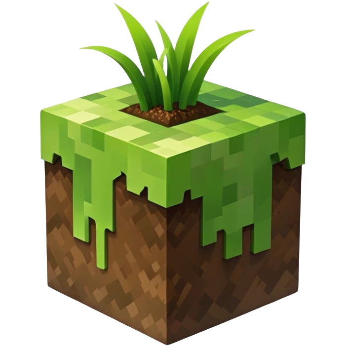 Minecraft grass block, square shape, brown and green, smooth emoji