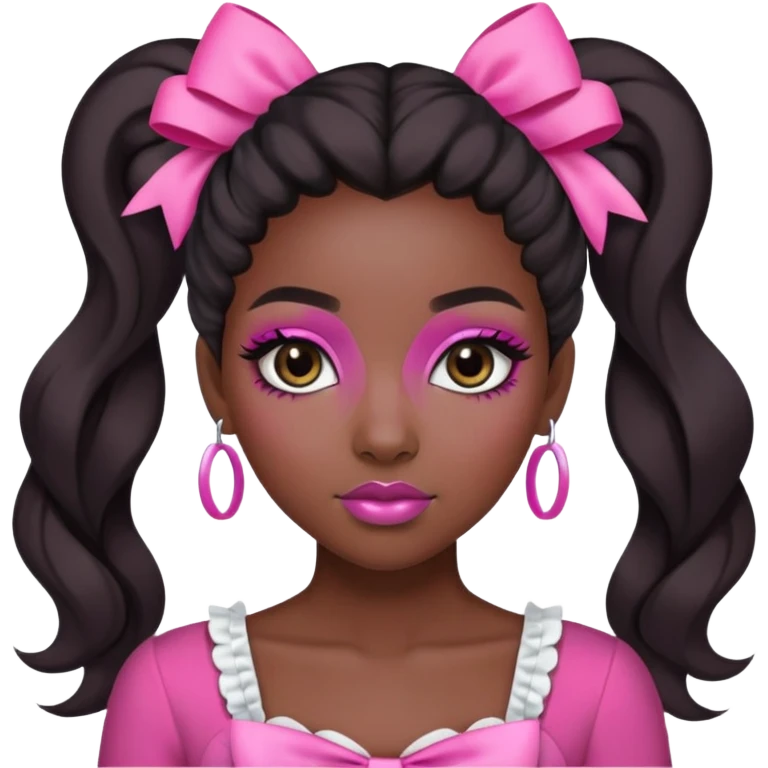 pretty black girl with makeup and pink clothes and bows in her hair emoji