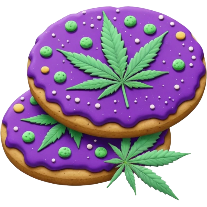 purple space cookies with cannabis leaf emoji