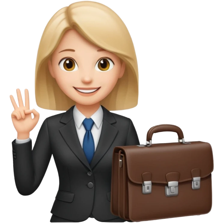 businesswoman sales rep, suit, holding a briefcase, smiling emoji emoji