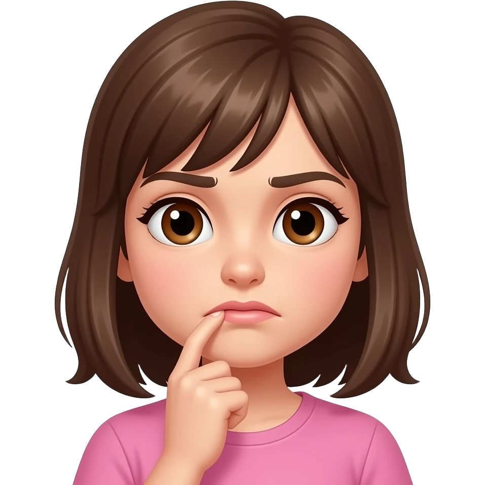 Girl face biting finger brown hair brown eyes emoji