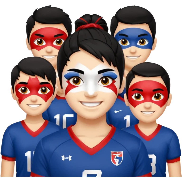 A black hair teen supporter with bold full-face paint, smiling with fierce team spirit. blonde hair emoji