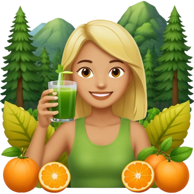 juice, colors yellow,orange,forest fruits, person, green juice emoji