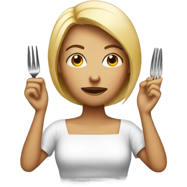 female portrait with fork no food emoji