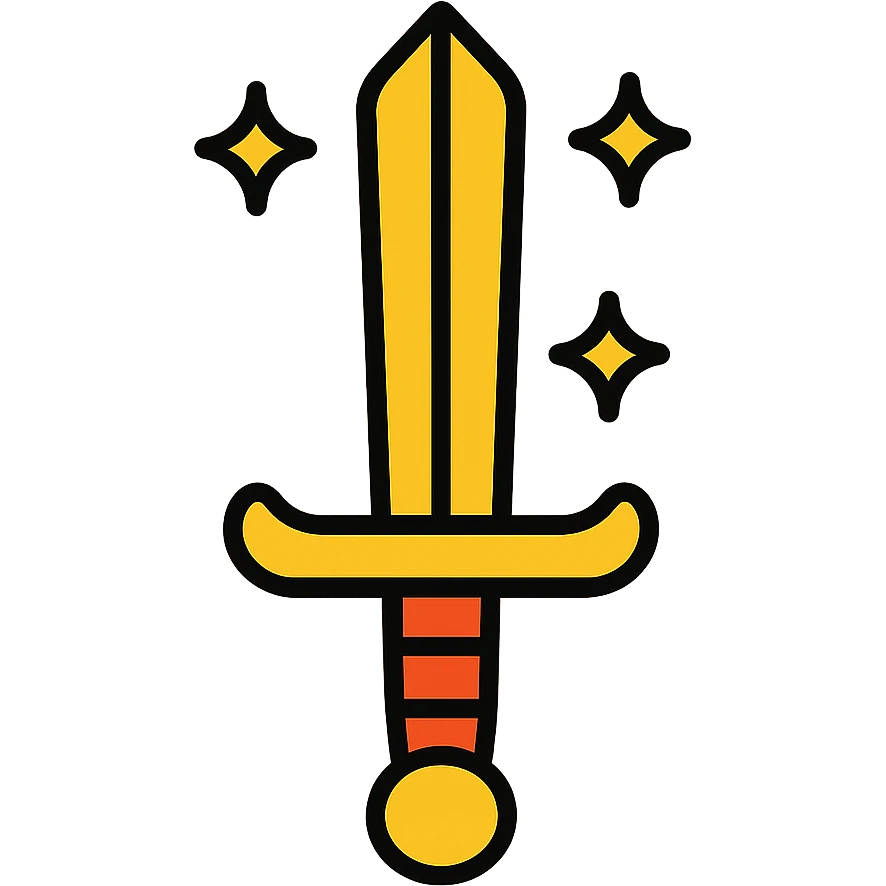 Golden sword, shining gold blade, medieval weapon with a decorative hilt emoji