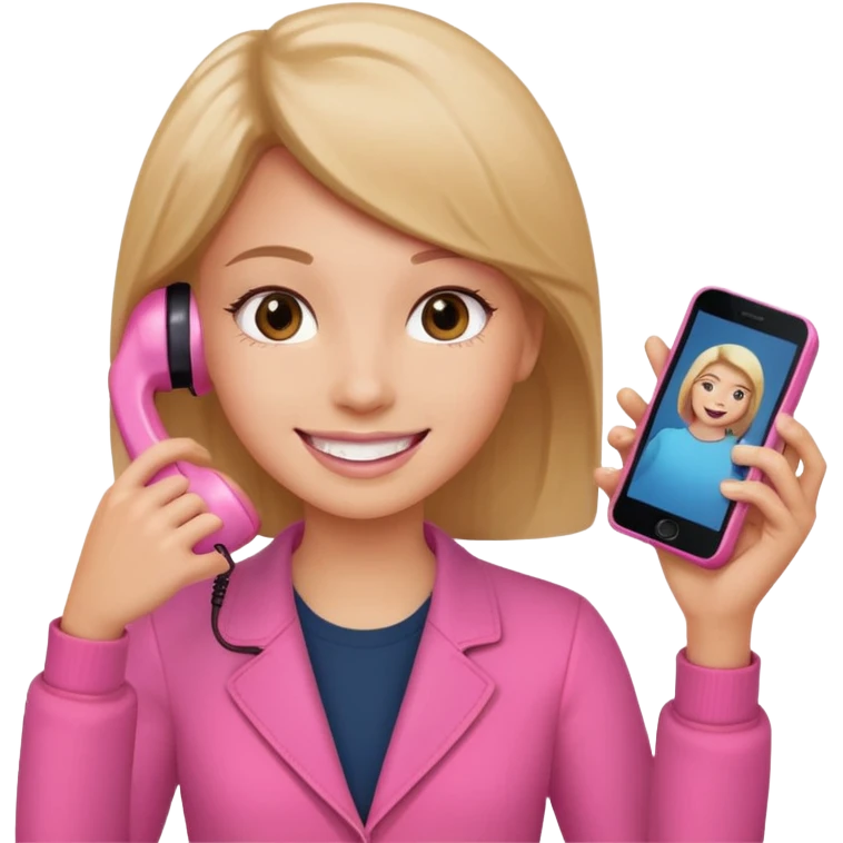 pink video call between one person holding the phone with a person on the phone screen emoji